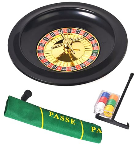 Roulette, La Jeu de roulette de casino de 10 pouces comprenant une roulette en plastique, des jetons, des cartes à jouer et un tapis en feutre, for une soirée de jeu à la maison ou en boîte de nuit.