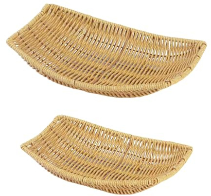 2 bandejas decorativas multiusos de ratán de imitación con forma de barco, bandejas tejidas para aperitivos y caramelos