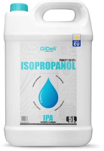 GiDeli Isopropanol 99,9 % 5 liter rengöringsmedel högeffektiv isopropylalkohol IPA rengöringsalkohol för rengöring av elektroniska komponenter, linser och skärmar – rengöring av hartser i 3D-tryck
