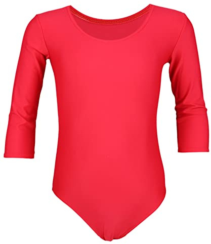Aquarti Justaucorps de Danse Classique à Manches 3/4 de Gymnastique et Ballet pour Fille, Rouge, 116