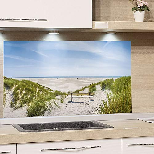 GRAZDesign Spritzschutz Küche Herd, Landschaft Strand Nordsee, Küchenrückwand aus Echtglas, Wandschutz Glasbild 4mm ESG Glas / 60x40cm