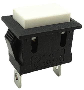 Bouton poussoir OFF/ON unipolaire (2 broches) 6 A, 250 V, montage 19,5 x 12 mm - Interrupteur ne se verrouille pas.