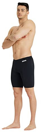 ARENA Solid Team Swimwear for Men, Quick Dry Swimsuit, Men's Jammer, MaxLife Eco Fabric with Maximum Chlorine Resistance and UPF 50+ UV Protection and Front Lining Black-White
