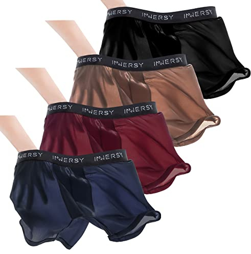 INNERSY Boxer Shorts Men Breathable Trunks Underwear Quick Dry Hipster Underpants Multipack 4 (XL, Black/Brown/Wine/Navy)