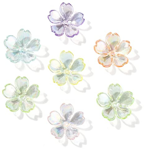 Ipotkitt - 300 perline trasparenti in acrilico placcato in oro con perline a forma di fiore a 5 petali, per creazioni fai da te, bracciali, collane, orecchini e realizzazione di gioielli