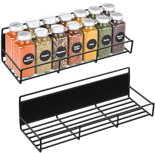 SEGNAYEN Magnetic Spice Rack, 2 Pack Magnetic Shelf for Fridge, Strong Metal shelvesOrganization Storage, Black