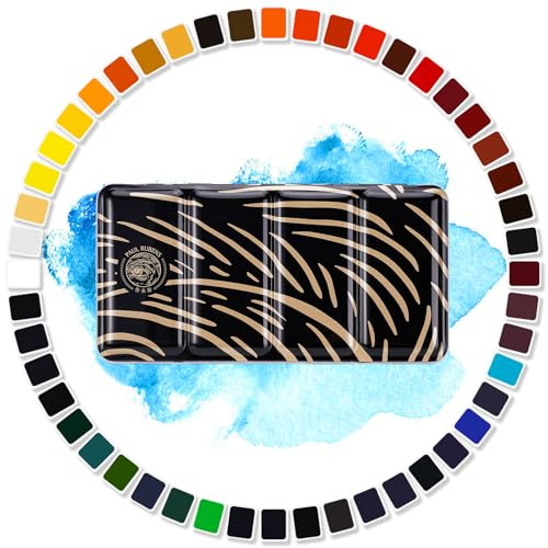 Paul Rubens Lot de 48 aquarelles Couleurs vives Haute transparence Excellente résistance à la lumière Kit d'aquarelle de voyage professionnel pour artistes