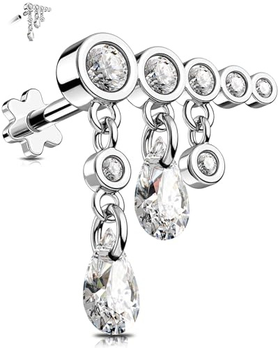 OUFER 16G Piercing Helix Conch en Acier Inoxydable 316L Chaîne Cartilage Lobe Filetage Intérieur CZ Clair Femme 6/8 mm