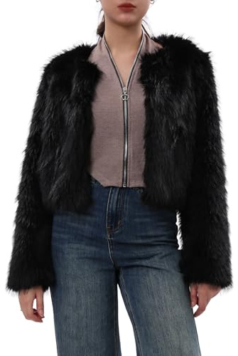Amazhiyu Cappotto di pelliccia da donna, giacca in pelliccia sintetica, giacca in pelliccia sintetica, Nero , M