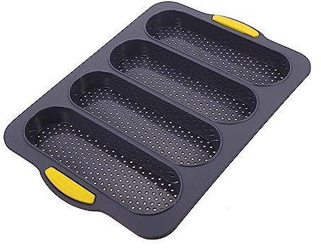 VICASKY 4-Slot Silicone Bread Mold French Loaf Baking Tray Non-Stick Gray Bread Pan for Artisan Loaf Baking