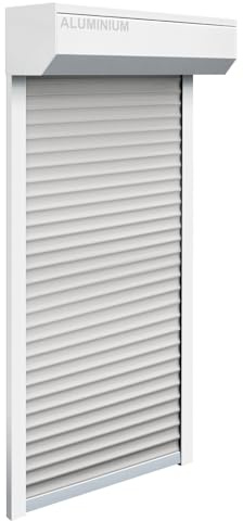 Schellenberg 39072 Ensemble de volets roulants avant pour fenêtre, système de volets roulants Mini, 115 x 230 cm, blanc/gris, volet roulant extérieur 45° en aluminium, y compris les rails de guidage