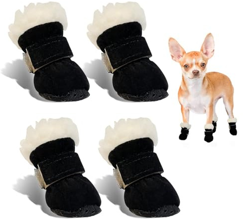 Zapatos Perro, 4pcs Protector y Botas Para Perros, Botas para Perros Antideslizantes, Adecuadas para Perro Pequeños y Medianos para Actividades al Aire Libre en Invierno, Lavables(S)