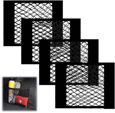 VQBKHO Set 4 Reti Organizer per Bagagliaio Auto, Tasche in Rete 25×30 cm con Chiusura in Velcro Car Sedile Groceries Organizer Universale Facile da Installare per SUV Furgoni Camper Veicoli Multiuso