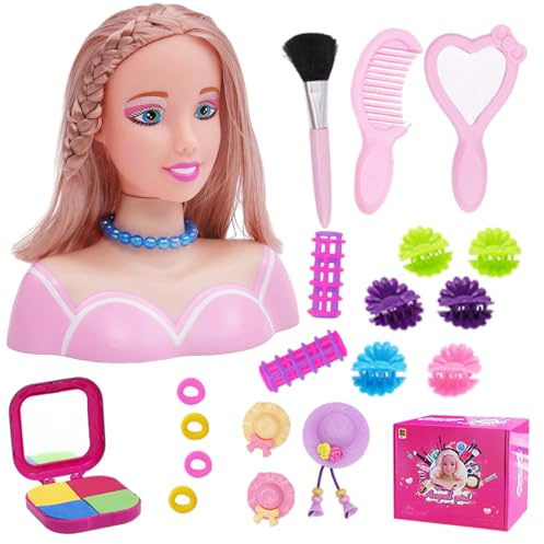 Cabeza de muñeca para peinar el cabello, 35 piezas/juego de cabeza de muñeca simulada para niños, aprendizaje imaginativo y maquillaje, juguetes para niñas, regalos para niñas, juego de 3, decoracion