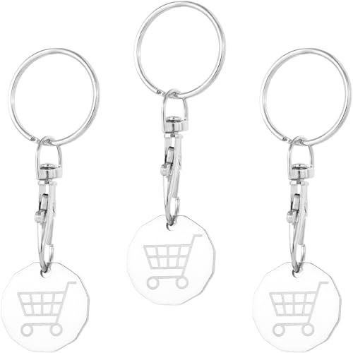HANZMQIYJJ 3PCS Shopping Trolley Token Keychain, Metal Trolley Coin with Secure Key Ring, Reusable Supermarket Cart Unlocking Device, UK Compatible Pound Token for Shopping & Gym Lockers
