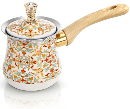 YIMITEE 18.6 Oz Turkish Coffee Pot with Lid, Stainless Steel Greek Coffee Maker, Heavy Duty Butter Melting Pot with Handle, Large Stovetop Milk Warmer for Arabic Briki, Hot Chocolate, Tea