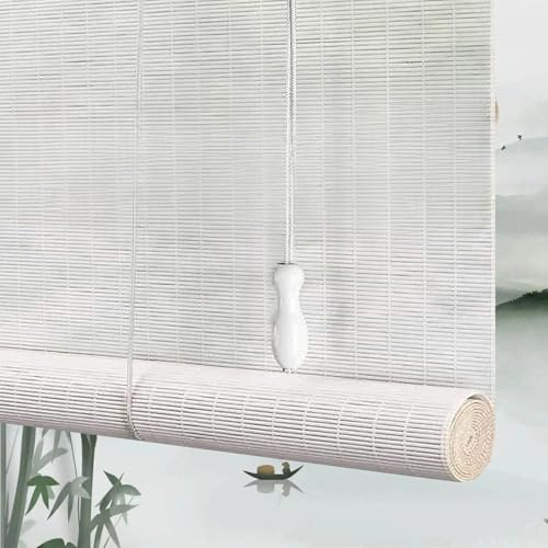 Persianas enrollables y estores Blanco,Estor Enrollable de Bambú Natural para Ventana y Puerta,Persiana de Madera Rústica,Protección Solar y Privacidad,Transpirable,(An110×Al175cm)