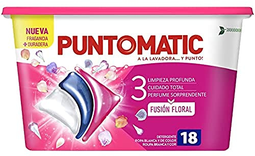 PUNTOMATIC | Cápsulas Tricámara Floral | Detergente Lavadora para Ropa Blanca y de Color | Quitamanchas | 18 lavados