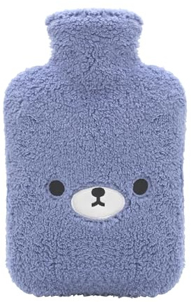 Samply Hot Water Bottle with Cute Fleece Cover, 2L Hot Water Bag for Hot and Cold Compress, Hand Feet Warmer, Neck and Shoulder Pain Relief,Bear Blue