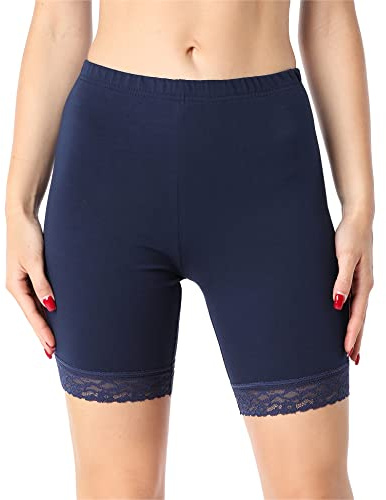 Bellivalini Damen Kurze Leggings aus Bio-Baumwolle mit Spitze für Tunika BLV50-225 (Dunkelblau, 3XL)