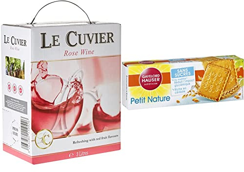 Le Cuvier - Vin Rosé doux en Bag-in-box 3L (1 x 3L) & GAYELORD HAUSER - Petit Nature - Gâteau Sans Sucre au Maltitol - Impact Réduit sur la Glycémie - 156 g