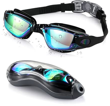 Schwimmbrille Anti-Glare mit Anti-Beschlag und UV-Schutz, Unisex mit Brillenbox, Schwimmbrille mit breiten Gläsern, Taucherbrille, auslaufsicher für Sport