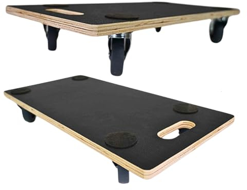 Chariot à roulettes Pro avec 4 roulettes | HxLxP 11,5x30x60cm | Capacité de Charge 200kg | Sérigraphie Panneau de Bois | Noir | 2 pièces