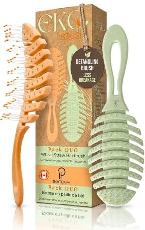 INATEKPRO 2 Pack Detangle Hair Brush Women | Straight, Thick & Kids Hair | Less Breakage, Anti-Frizz Control | Soft Bristles Detangling Brush | Wheat Straw Design Hairbrush (Green & Orange)