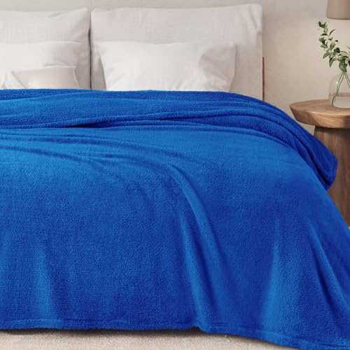 Exclusivo Mezcla Soft Plush Double Size Fleece Bed Blanket, Cobalt Blue | Warm Velvet Cozy Bed Throw for Women, Lightweight Fuzzy Breathable Blanket for Bed Sofa, All Season Use, 150x200 cm