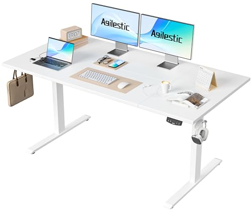 Agilestic Elektrisch Höhenverstellbarer Schreibtisch 160x80 cm, Sitz-Steh Stehpult mit Memory-Funktion, Höhenverstellbarer Computertisch, Gaming-Schreibtisch mit Vierteiliger Tischplatte,Hellbraun