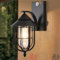 Pageone Schwarz Außenlampe mit Bewegungsmelder Vintage, 3 Beleuchtungmodi Aussenlampe wand mit Bewegungsmelder, E27 Außenleuchte aus aus Metall Käfig und Glas Schirm, Aussen Lampe für Haus (Schwarz) ﻿