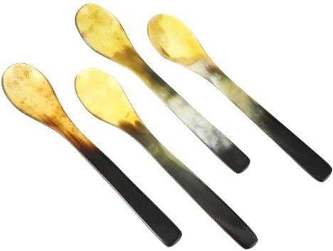 SOIMISS 4pcs Coffee and Dessert Ox Horn Spoons Handmade Utensils for Mixing Drinks and Serving Ice Cream