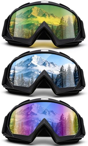 Meng Jiaran 3 Pack Ski Goggles, 2 Pack UV Protection Snowboarding Snowboard Goggles, Windproof Cycling Motorcycle Sport Ski Glasses for Youth, Teens, Men and Women