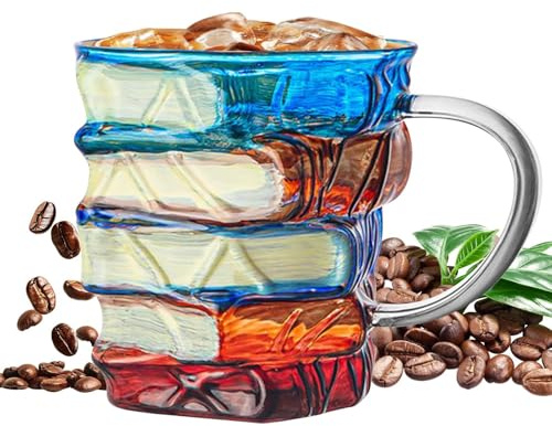 Dayysiuy Mug En Forme De Livre Peint, 320ml Tasse De Pile De Livres, Tasse Élégante En Verre Vintage, Cadeaux De Collection Pour Les Amoureux De La Littérature,Cadeaux Pour Papa