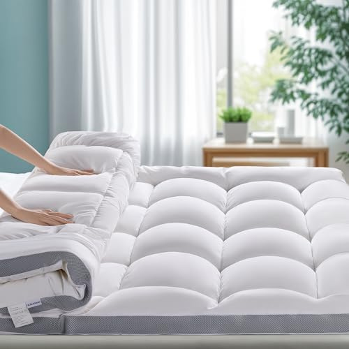 LIANLAM Memory Foam Mattress Topper for Back Pain Relief, Extra Soft Pillow Top Mattress Pad,Breathable Mattress Cover for Fluffy Shredded Memory Foam Filled(Queen,60x80)