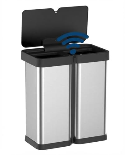 Dual Compartment Motion Sensor Trash Can, 2×8 Gal Garbage Can with Lid, Stainless Steel Trash Bin with 2 Removable Inner Buckets, Soft-Close Foot Pedal, Fingerprint-Resistant for Kitchen Home Office