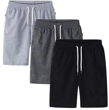 Lot de 3 Shorts Sport Homme D'été en Coton Short Pantacourt Homme Taille Élastique Pantalon Court éTé Coton Cordon de Serrage Bermuda de Travail Couleur & Unie Sport Fitness Loisirs