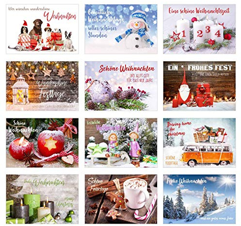 Edition Seidel - Lot de cartes de Noël de qualité supérieure avec enveloppe - Cartes doubles pliantes avec enveloppe Carte postale de Noël. 12 Karten Set 1