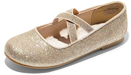 DREAM PAIRS Girl's Ballet Flats Mary Jane Strap Flat Shoes Princess Ballerina,Size 38.5,Guld,ANGIE-2