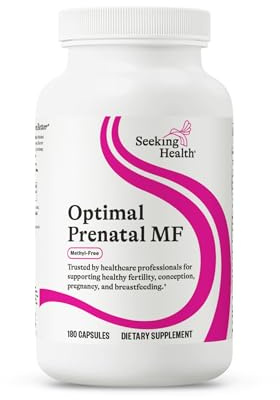 SEEKING HEALTH Optimal Prenatal MF Metylfri – Icke-metylerade prenatala vitaminer för hälsosam graviditet – Prenatala graviditetsvitaminer för kvinnor – 180 kapslar