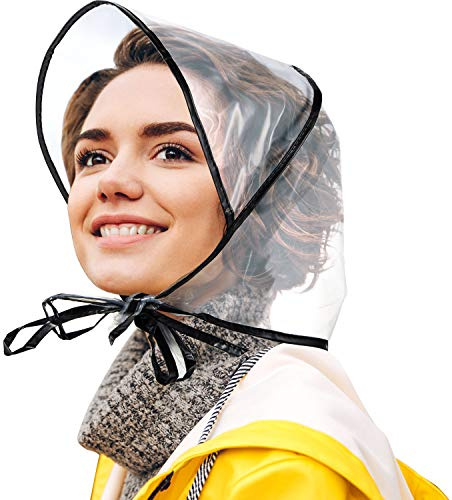 SATINIOR 6 Pcs Plastic Clear Women's Rain Bonnet with Visor,Black Edge