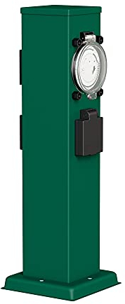 ledscom.de Presa da giardino a colonna POLLY per esterni, IP44, timer/timer, 3 vie, acciaio inox, verde, quadrata, 38 cm