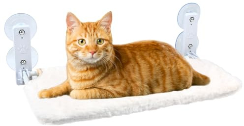 OctBird Plush Cat Hammock White,Cat Window Hammock,Kitten Bed,Cat Window Perches Rest for the Cats,Hanging Kitten Hammock