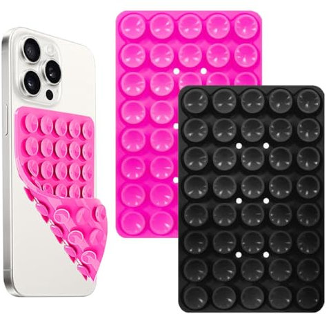 EIHI 2 Pezzi Ventosa per Telefono, Accessori Cellulare, Supporto Smartphone Auto - Nero + Rosa