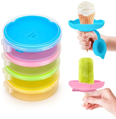 MORLIKE Silicone Popsicle Holders with Travel Case, Mess Free Ice Cream Cone Holders for Kids to Manage Melting Frozen Treats, Reusable & Dishwasher Safe Popsicle Drip Catcher for Party Home (4 Pack)
