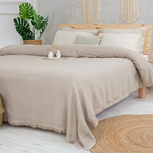 Milam London Coperta da letto King Size | Coperte in cotone per divani di grandi dimensioni | Copriletti King Size | 220 x 240 cm | 86”x94” - Beige