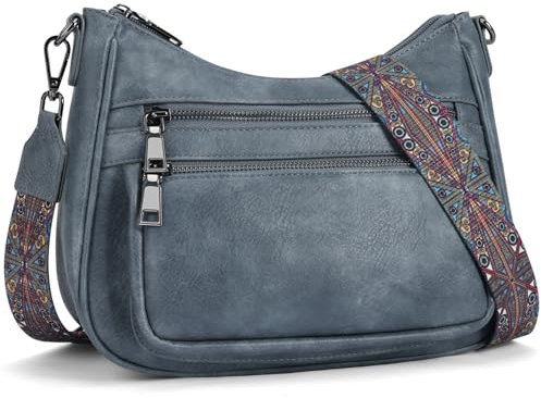 YOVIEE kleine Handtasche Damen Blau Umhängetasche aus veganem Leder tasche Crossbody Bag mit Breitem Gurt Schultertasche Kapazität Reisetasche