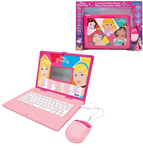 Lexibook, Disney Princess, Laptop Educativo Bilingue con 164 attività (Inglese/Italiano)