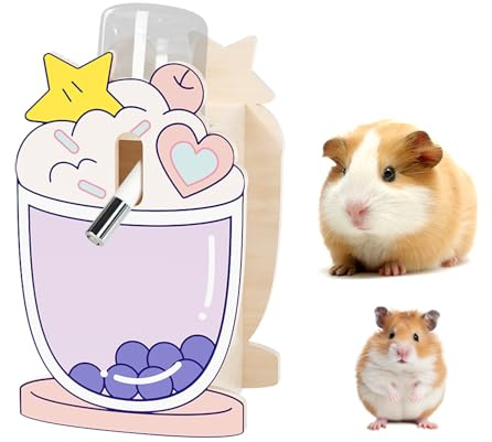 mini&moe Hamster Water Bottle for Glass Tank – 4oz Guinea Pig Water Bottle No Drip with Wooden Holder, Small Animal Water Dispenser for Rats, Chinchillas, Gerbils