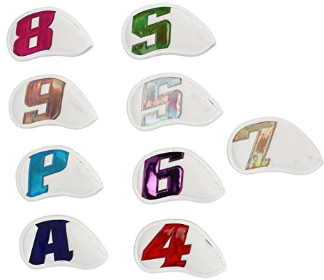 9 Piezas Protectores para Cabezas de Palos de Golf, Cubiertas Impermeables de Cuero PU, Número 4-9 P, S, A - Protección Completa, Forro Grueso, Ideal para Uso al Aire (Blanca)